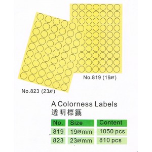  A Label 819 透明圓形厘部貼紙19MM